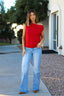 Red Jersey Knit Off The Shoulder Top