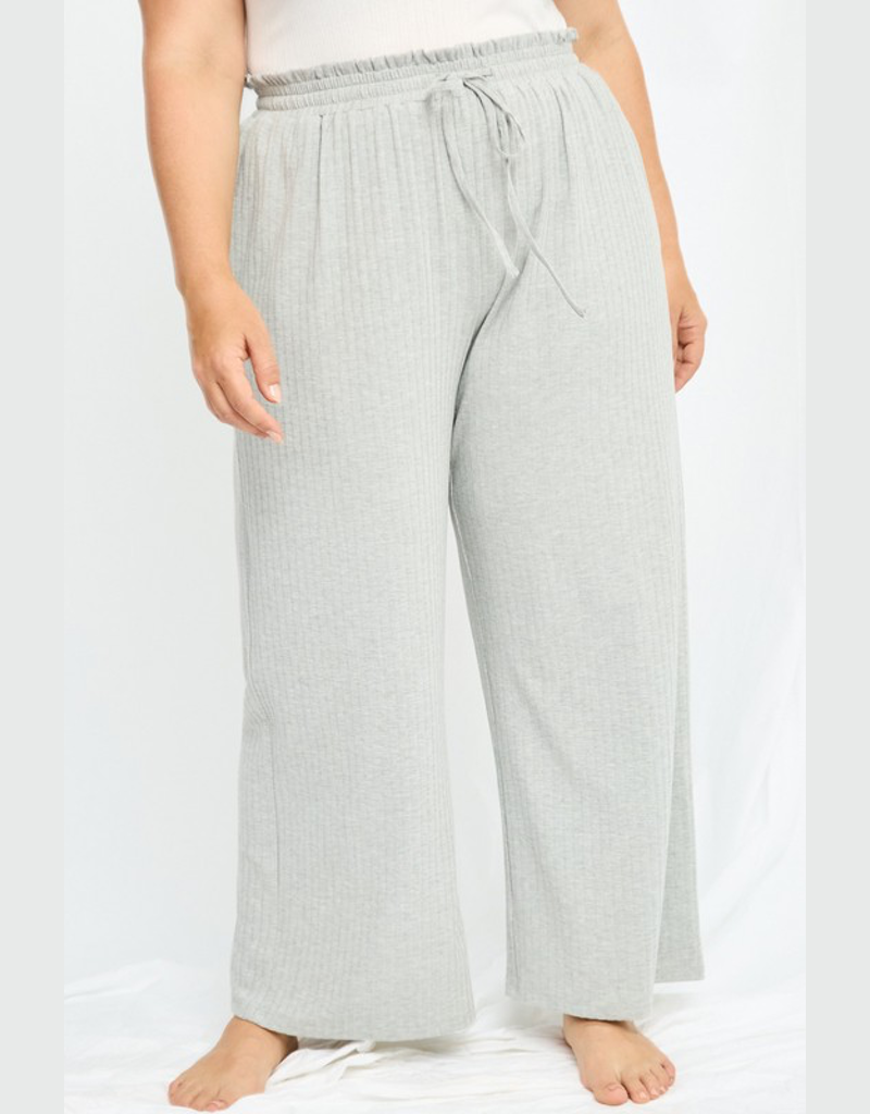 Ribbed Paperbag Wide Leg Pants - Grey