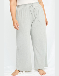 Ribbed Paperbag Wide Leg Pants - Grey