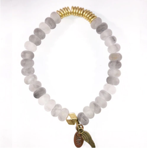 She Is Blessed Grey Agate Rondel Gold Spacers