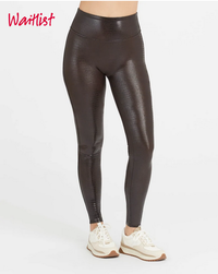 Faux Leather Croc Shine Leggings - Brown/Black