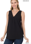 Woven Airflow V-Neck Sleeveless Top - Black