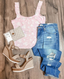 Ribbed Ruffled Straps Square Neck Tank Top