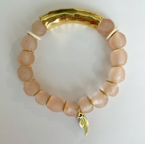 Sweet Pea Pink Sea Glass Gold Bar