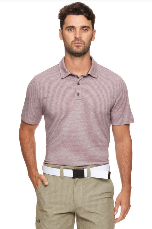 Brookline Striped Performance Polo - Maroon