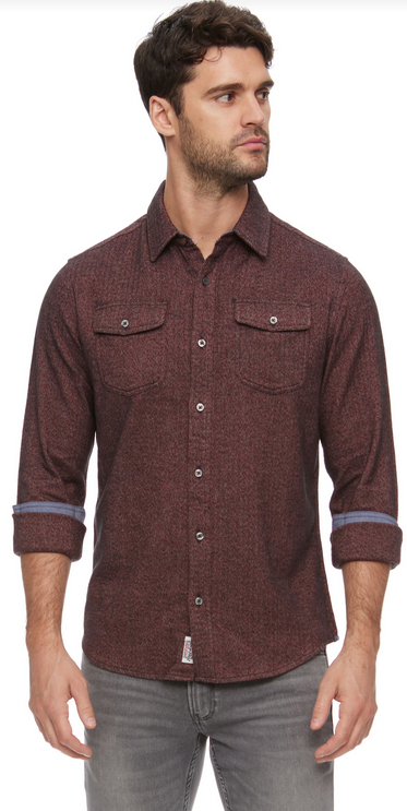 Burnsville Solid Stretch Flannel LS - Maroon