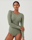 SPANX Suit Yourself Long Sleeve Scoop Neck Bodysuit - Dusty Olive