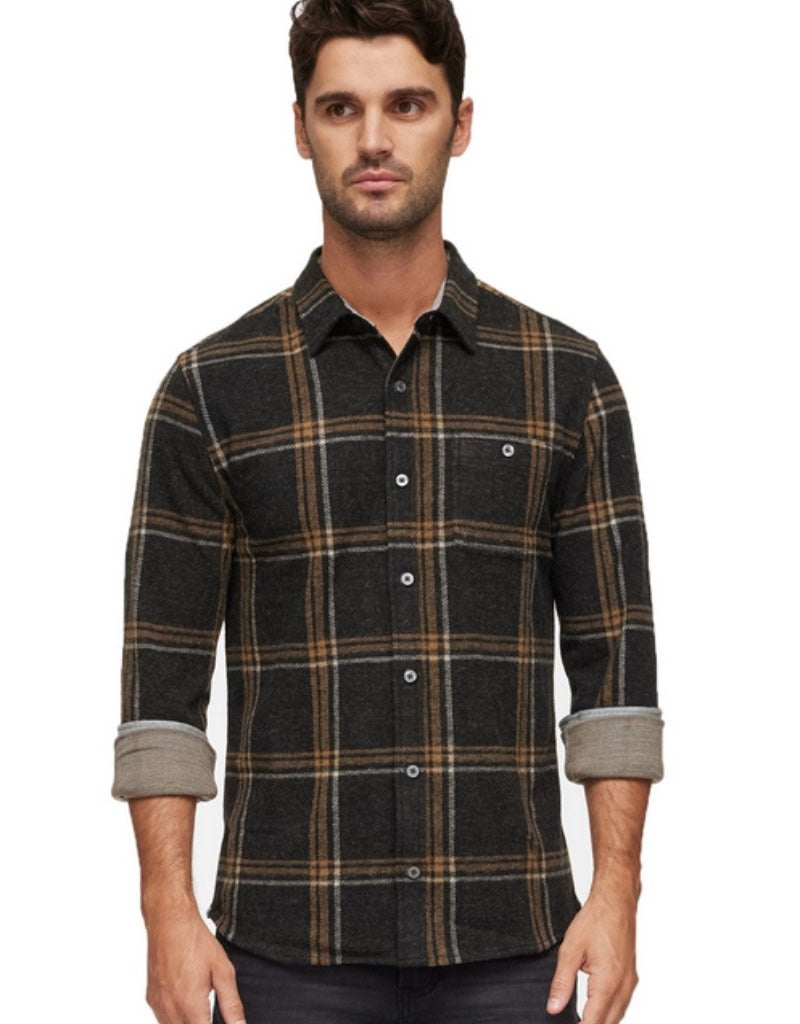 Sellers LS Hero Knit Flannel - Charcoal/Brown