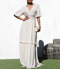 Smocked Woven Maxi Dress - Taupe