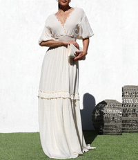 Smocked Woven Maxi Dress - Taupe