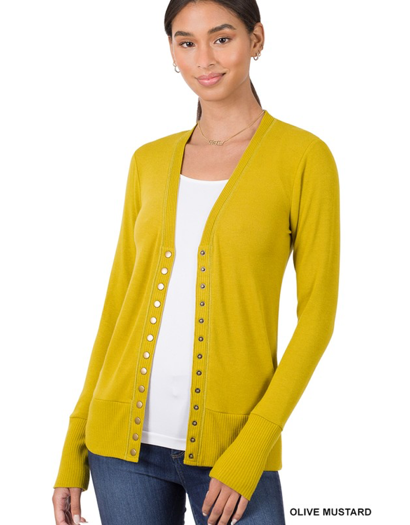 Snap Cardigan Full Sleeve - Olive Mustard