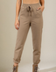 Solid Cotton High Waist Twill Pants - Mocha