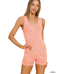 Stone Washed Ribbed Seamless Romper - Coral