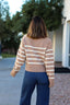 Taupe and Cream Striped Quarter Zip Pullover