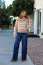 Taupe and Cream Striped Quarter Zip Pullover
