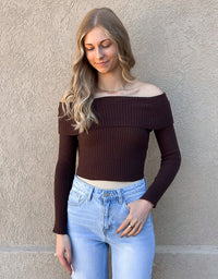 Off Shoulder Tie Back Ribbed Sweater