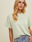Striped Boxy Lightweight Sweater Top - Mint/Cream