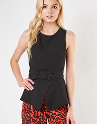 Sleeveless Belted Peplum Top