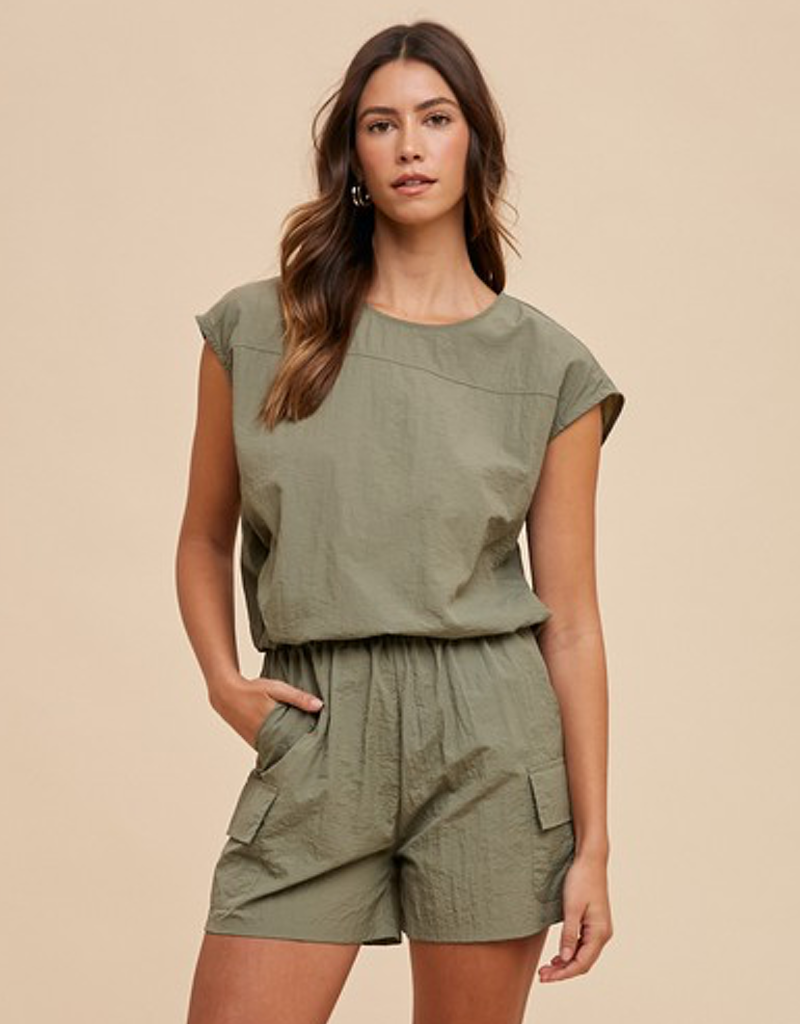 Utility Sportive Top & Cargo Shorts Set - Olive