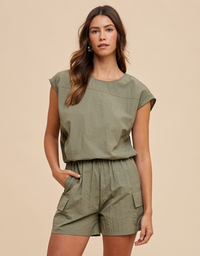 Utility Sportive Top & Cargo Shorts Set - Olive